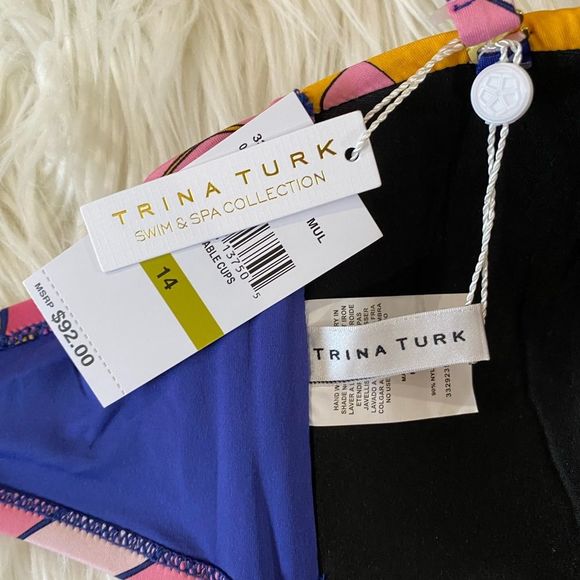 Trina Turk Breeze Multi Beach Twist-Front Bandeau Swim Bikini Top Size 14 - Picture 10 of 10